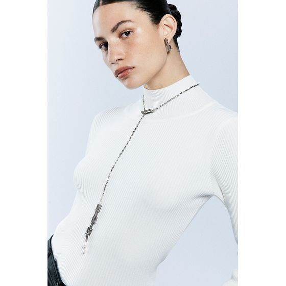 Colar Tie Perolas Linear Prata Boho